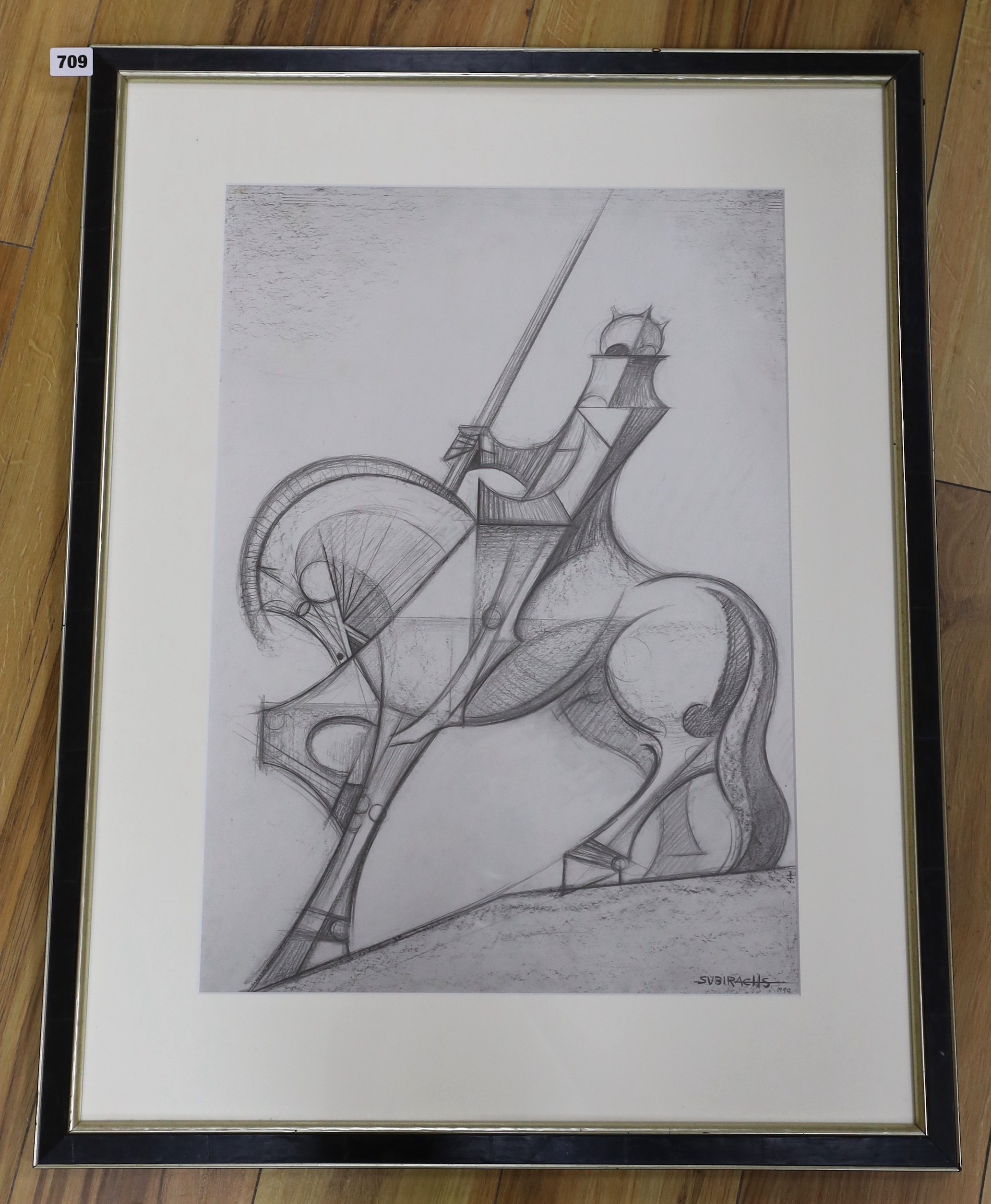 After Josep Maria Subirachs (1927-2014), monochrome print, 'Great Longi', 57 x 40cm